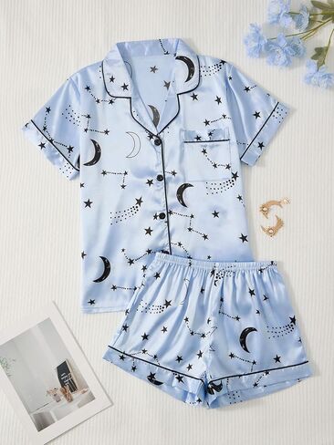 Women's Pajamas Set Soft Comfortable Sleepwear Moon Star Print Nightwear Short Pants in Kuwait