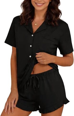 Marvmys Women Short Sleeve Pajamas Set Button Down 2 Piece Pjs Shorts Set Ruffle Lounge Set Sleepwears S-XXL in Saudi Arabia
