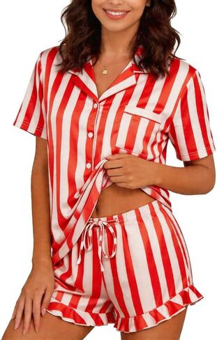 Marvmys Women Short Sleeve Pajamas Set Button Down 2 Piece Pjs Shorts Set Ruffle Lounge Set Sleepwears S-XXL in Saudi Arabia