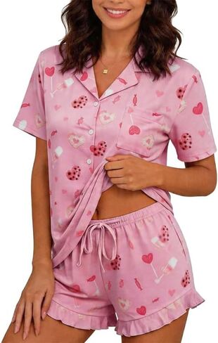 Marvmys Women Short Sleeve Pajamas Set Button Down 2 Piece Pjs Shorts Set Ruffle Lounge Set Sleepwears S-XXL in Saudi Arabia