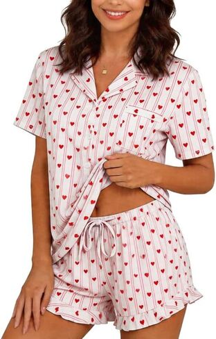 Marvmys Women Short Sleeve Pajamas Set Button Down 2 Piece Pjs Shorts Set Ruffle Lounge Set Sleepwears S-XXL in Saudi Arabia