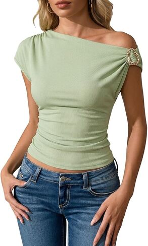 Dokotoo Womens 2026 Summer Off the Shoulder Tops Sexy Y2k Going Out T Shirts Fashion Asymmetrical Blouses in Kuwait