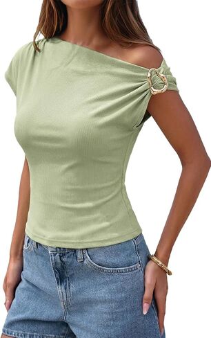 Dokotoo Womens 2026 Summer Off the Shoulder Tops Sexy Y2k Going Out T Shirts Fashion Asymmetrical Blouses in Kuwait
