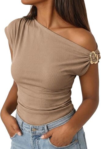 Dokotoo Womens 2026 Summer Off the Shoulder Tops Sexy Y2k Going Out T Shirts Fashion Asymmetrical Blouses in Kuwait