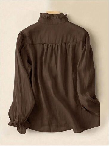 GORGLITTER Women's Elegant Tops Casual Dressy Ruffle Chiffon Mock Neck Long Sleeve Button Down Shirts Blouse Work Outfit in Kuwait