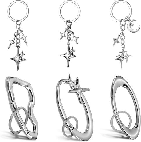 6 Pcs Star Carabiner Keychain Y2k Keychains Set Cool Carabiner Y2K Silver Star Carabiners Aesthetic Star Keychain Fashion Cool Belt Loop Clip Cute Carabiners Accessories for Purse Backpack Car Keys in Saudi Arabia