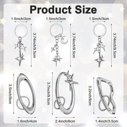 6 Pcs Star Carabiner Keychain Y2k Keychains Set Cool Carabiner Y2K Silver Star Carabiners Aesthetic Star Keychain Fashion Cool Belt Loop Clip Cute Carabiners Accessories for Purse Backpack Car Keys in Saudi Arabia