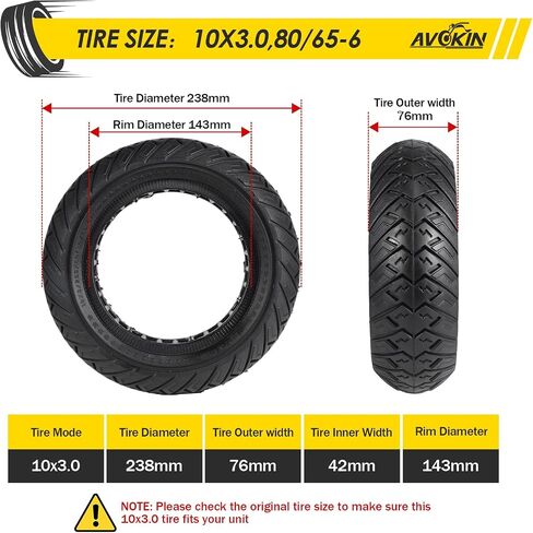 10x3.0 Off-Road Tire, 255x80(80/65-6) Scooter Tubeless Solid Tire Compatible with 10 Inch Electric Scooter Tire Front or Rear in Kuwait