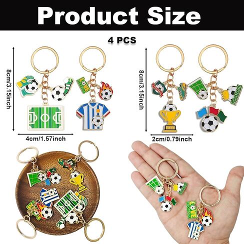 4PCS Soccer Themed Enamel Alloy Keychains, 4 Designs Football Game Keyrings with Trophy & Jersey & Field Charms, Sports Themed Key Chains for Backpack Purse Charms, Party Favor & Football Fans Gifts in Saudi Arabia