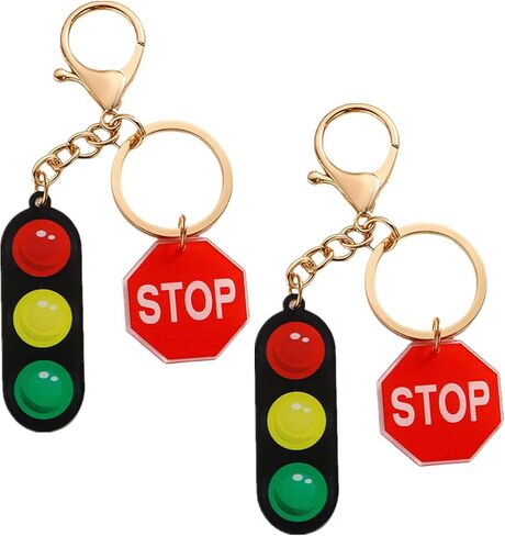 2 Pcs Traffic Light & Stop Sign Lamp Keychain - Birthday Gift for Dad Mom Friend, Car Key/Backpack/Purse Charm for Women Men in Saudi Arabia