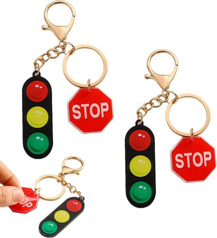 2 Pcs Traffic Light & Stop Sign Lamp Keychain - Birthday Gift for Dad Mom Friend, Car Key/Backpack/Purse Charm for Women Men in Saudi Arabia