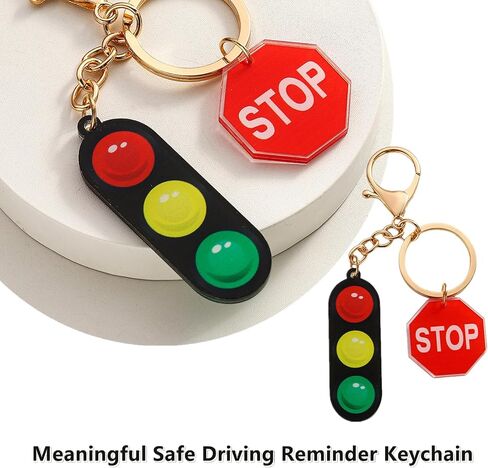 2 Pcs Traffic Light & Stop Sign Lamp Keychain - Birthday Gift for Dad Mom Friend, Car Key/Backpack/Purse Charm for Women Men in Saudi Arabia