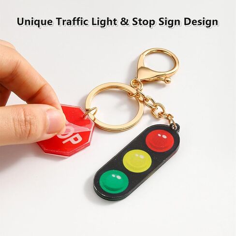 2 Pcs Traffic Light & Stop Sign Lamp Keychain - Birthday Gift for Dad Mom Friend, Car Key/Backpack/Purse Charm for Women Men in Saudi Arabia