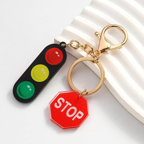 2 Pcs Traffic Light & Stop Sign Lamp Keychain - Birthday Gift for Dad Mom Friend, Car Key/Backpack/Purse Charm for Women Men in Saudi Arabia