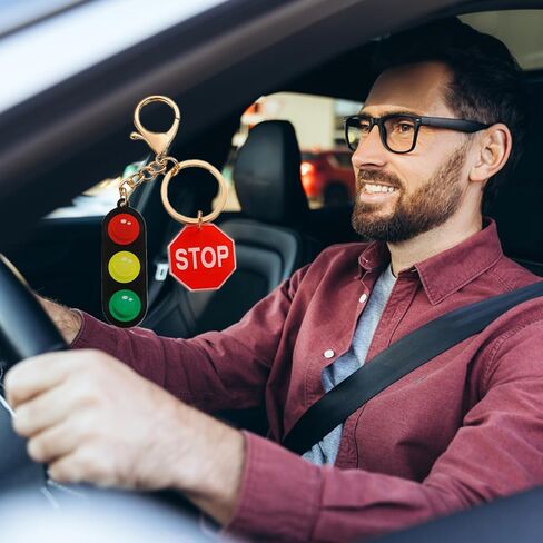 2 Pcs Traffic Light & Stop Sign Lamp Keychain - Birthday Gift for Dad Mom Friend, Car Key/Backpack/Purse Charm for Women Men in Saudi Arabia