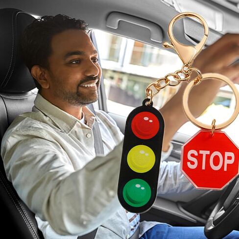 2 Pcs Traffic Light & Stop Sign Lamp Keychain - Birthday Gift for Dad Mom Friend, Car Key/Backpack/Purse Charm for Women Men in Saudi Arabia