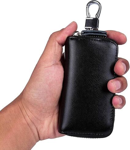 1Pc Multifunctional Zippered Key Pouch with 6 Hooks - Stylish Genuine Leather Car Key and Card Holder, Unisex in Kuwait