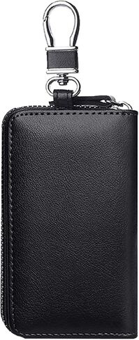 1Pc Multifunctional Zippered Key Pouch with 6 Hooks - Stylish Genuine Leather Car Key and Card Holder, Unisex in Kuwait