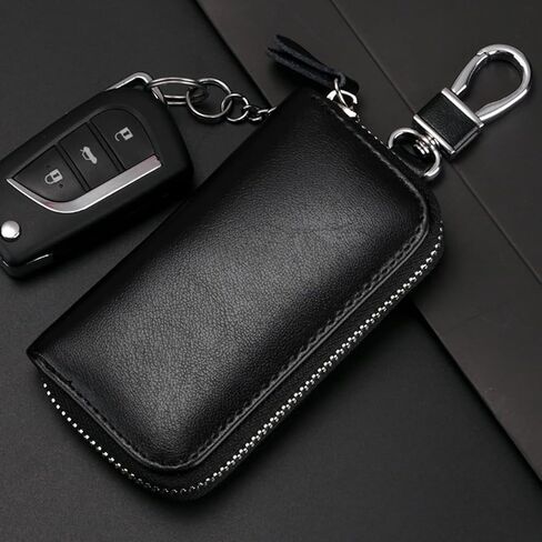 1Pc Multifunctional Zippered Key Pouch with 6 Hooks - Stylish Genuine Leather Car Key and Card Holder, Unisex in Kuwait