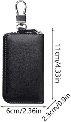 1Pc Multifunctional Zippered Key Pouch with 6 Hooks - Stylish Genuine Leather Car Key and Card Holder, Unisex in Kuwait