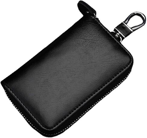 1Pc Multifunctional Zippered Key Pouch with 6 Hooks - Stylish Genuine Leather Car Key and Card Holder, Unisex in Kuwait