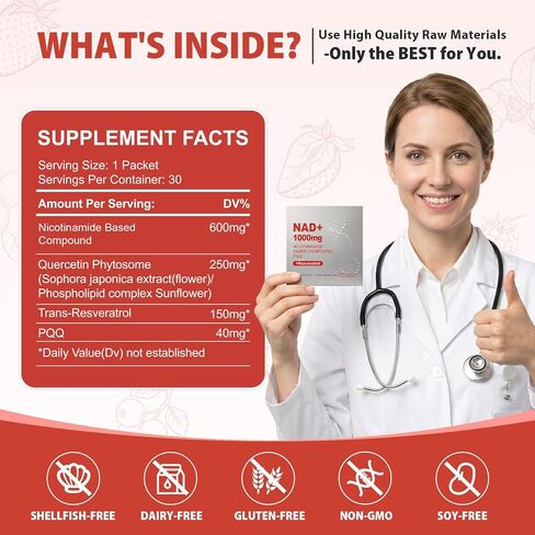 High-Potency NAD+ Liquid 1000mg – Quercetin Phytosome, Resveratrol & PQQ – Supports Cellular Energy, Focus & Healthy Aging – 1 Pc in Kuwait