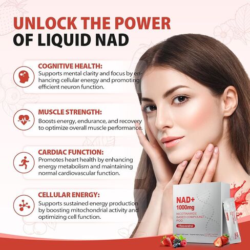 High-Potency NAD+ Liquid 1000mg – Quercetin Phytosome, Resveratrol & PQQ – Supports Cellular Energy, Focus & Healthy Aging – 1 Pc in Kuwait