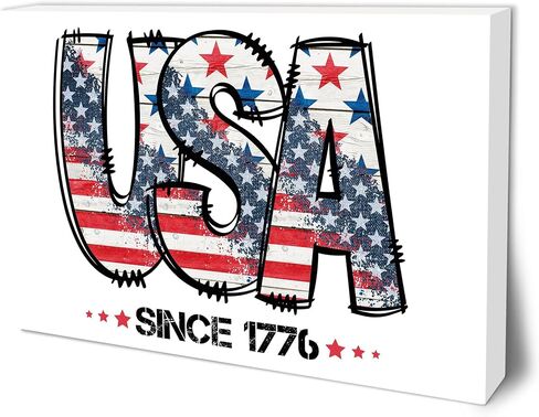 4th of July Wooden Block Plaque - 4" x 6" USA Chicken Retro Painted Rustic Tabletop Decor - Patriotic Wood Sign For Independence Day Farmhouse Desk Display & American Home Decoration - A01 in Saudi Arabia