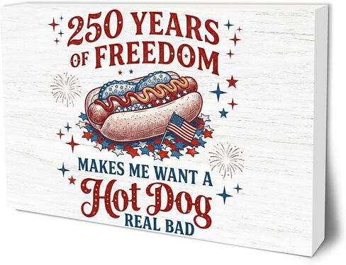4th of July Wooden Block Plaque - 4" x 6" USA Chicken Retro Painted Rustic Tabletop Decor - Patriotic Wood Sign For Independence Day Farmhouse Desk Display & American Home Decoration - A01 in Saudi Arabia