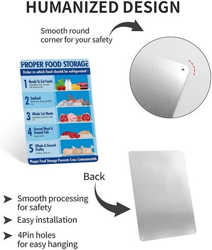 Aluminum Sign 12 X 8 Inch - Infographic Proper Food Storage Food Safety Guide Poster The Health And Nutrition Guidelines Are Applicable To Home, Living Room, Kitchen, And Dining Room Wall Decorations3 in Saudi Arabia