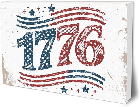 4th of July Wooden Block Plaque - 4" x 6" USA Chicken Retro Painted Rustic Tabletop Decor - Patriotic Wood Sign For Independence Day Farmhouse Desk Display & American Home Decoration - A01 in Saudi Arabia