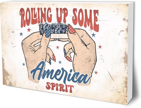 4th of July Wooden Block Plaque - 4" x 6" USA Chicken Retro Painted Rustic Tabletop Decor - Patriotic Wood Sign For Independence Day Farmhouse Desk Display & American Home Decoration - A01 in Saudi Arabia