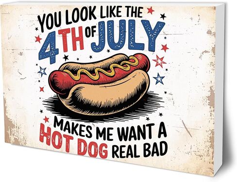 4th of July Wooden Block Plaque - 4" x 6" USA Chicken Retro Painted Rustic Tabletop Decor - Patriotic Wood Sign For Independence Day Farmhouse Desk Display & American Home Decoration - A01 in Saudi Arabia