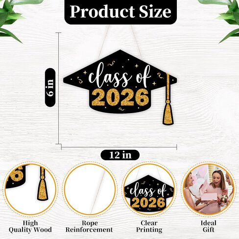 Class of 2026 Graduation Wood Hanging Door Sign, Congrats Grad Sign for House Front Door Wall in Kuwait