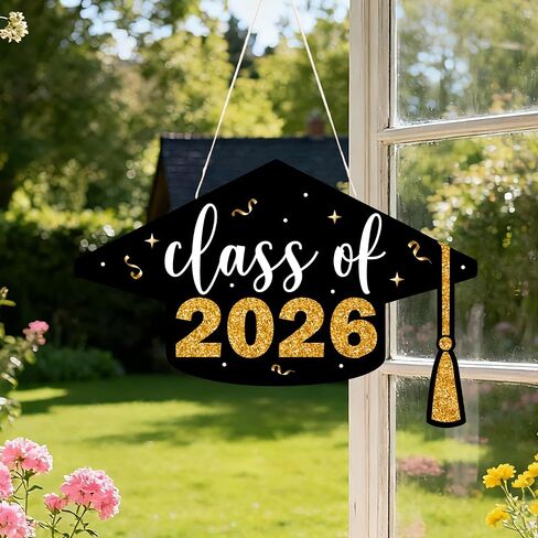 Class of 2026 Graduation Wood Hanging Door Sign, Congrats Grad Sign for House Front Door Wall in Kuwait