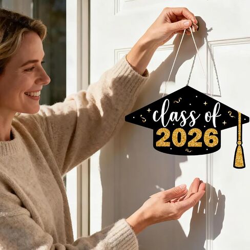 Class of 2026 Graduation Wood Hanging Door Sign, Congrats Grad Sign for House Front Door Wall in Kuwait
