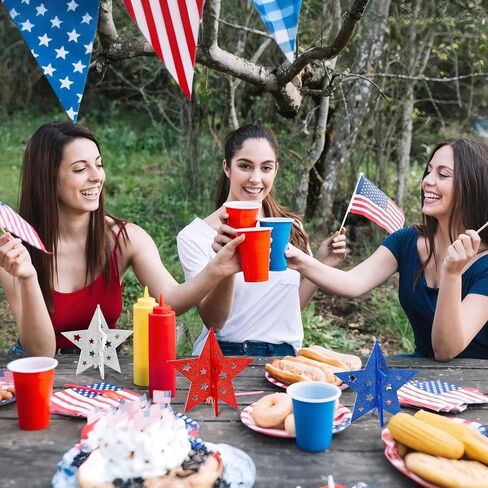 DECYOOL 3 Pack 4th of July Wood Stars 3D Glitter Red White Blue Table Centerpieces Patriotic Star Table Signs for Home Tiered Tray Desk Decorations in Kuwait