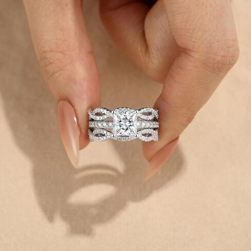 Wedding Engagement Sets for Women Silver 18K White 5A Cz Princess Cut Bridal Ring Sets Ring Enhancer for Her Size 5-10 in Saudi Arabia