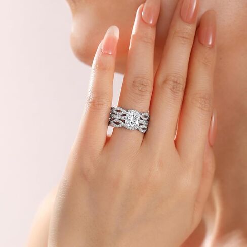 Wedding Engagement Sets for Women Silver 18K White 5A Cz Princess Cut Bridal Ring Sets Ring Enhancer for Her Size 5-10 in Saudi Arabia