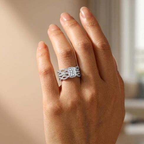 Wedding Engagement Sets for Women Silver 18K White 5A Cz Princess Cut Bridal Ring Sets Ring Enhancer for Her Size 5-10 in Saudi Arabia