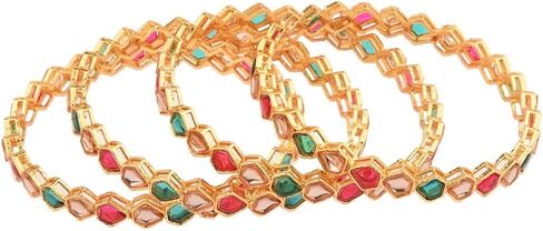 Efulgenz Indian Bangle Set for Women Bangle Set Indian Faux Kundan Glass Crystal Stone Bangles Bracelet Indian Bridal Jewelry for Wedding Statement Bollywood Fashion Jewelry in Kuwait