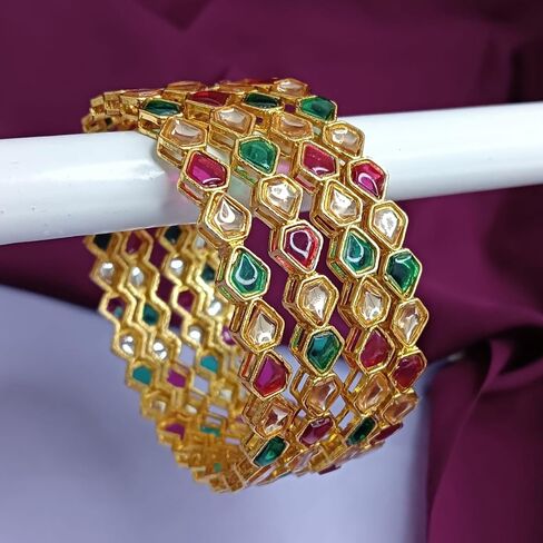 Efulgenz Indian Bangle Set for Women Bangle Set Indian Faux Kundan Glass Crystal Stone Bangles Bracelet Indian Bridal Jewelry for Wedding Statement Bollywood Fashion Jewelry in Kuwait