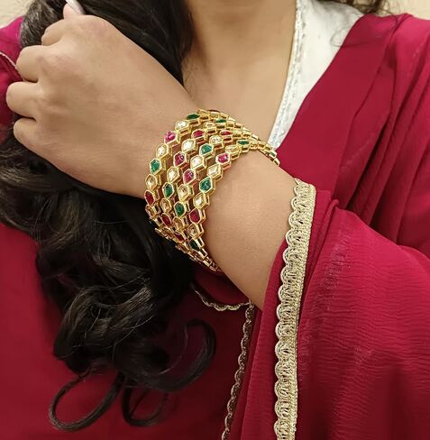 Efulgenz Indian Bangle Set for Women Bangle Set Indian Faux Kundan Glass Crystal Stone Bangles Bracelet Indian Bridal Jewelry for Wedding Statement Bollywood Fashion Jewelry in Kuwait