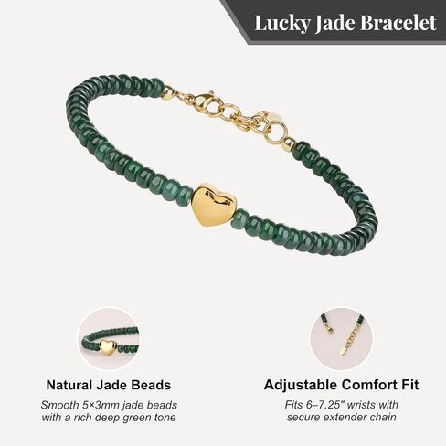 SAMYA Natural Green Jade Bracelet for Women, Women's Heart Charm Bracelet, Adjustable Fit 6.0"–7.25" Wrist, Lucky Bracelet Gift for Her in Kuwait