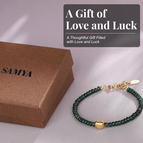 SAMYA Natural Green Jade Bracelet for Women, Women's Heart Charm Bracelet, Adjustable Fit 6.0"–7.25" Wrist, Lucky Bracelet Gift for Her in Kuwait