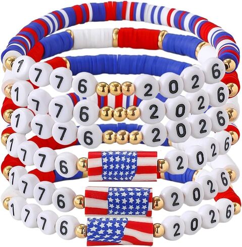 250th Anniversary Patriotic Bracelets, Red White Blue 4th of July Bracelets USA 1776-2026 Date Beads Bracelet Patriotic Jewelry Accessories in Saudi Arabia