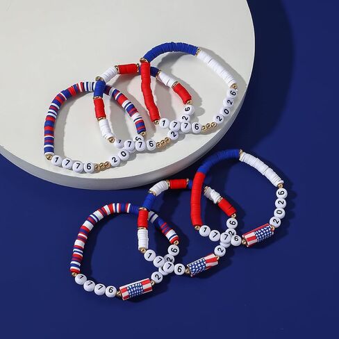 250th Anniversary Patriotic Bracelets, Red White Blue 4th of July Bracelets USA 1776-2026 Date Beads Bracelet Patriotic Jewelry Accessories in Saudi Arabia