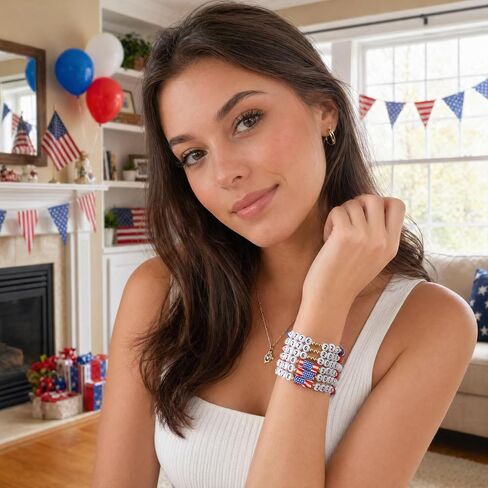 250th Anniversary Patriotic Bracelets, Red White Blue 4th of July Bracelets USA 1776-2026 Date Beads Bracelet Patriotic Jewelry Accessories in Saudi Arabia