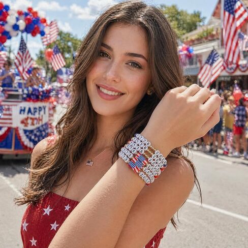 250th Anniversary Patriotic Bracelets, Red White Blue 4th of July Bracelets USA 1776-2026 Date Beads Bracelet Patriotic Jewelry Accessories in Saudi Arabia
