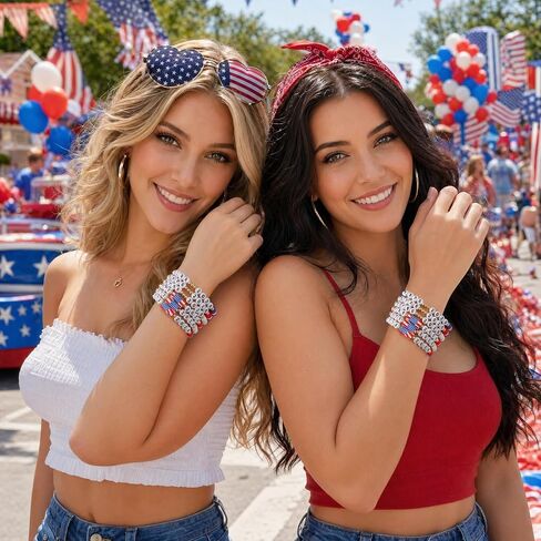 250th Anniversary Patriotic Bracelets, Red White Blue 4th of July Bracelets USA 1776-2026 Date Beads Bracelet Patriotic Jewelry Accessories in Saudi Arabia